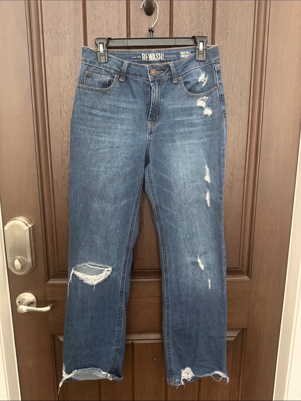 Rewash Women's Distressed Straight-Leg Jeans - Medium Blue